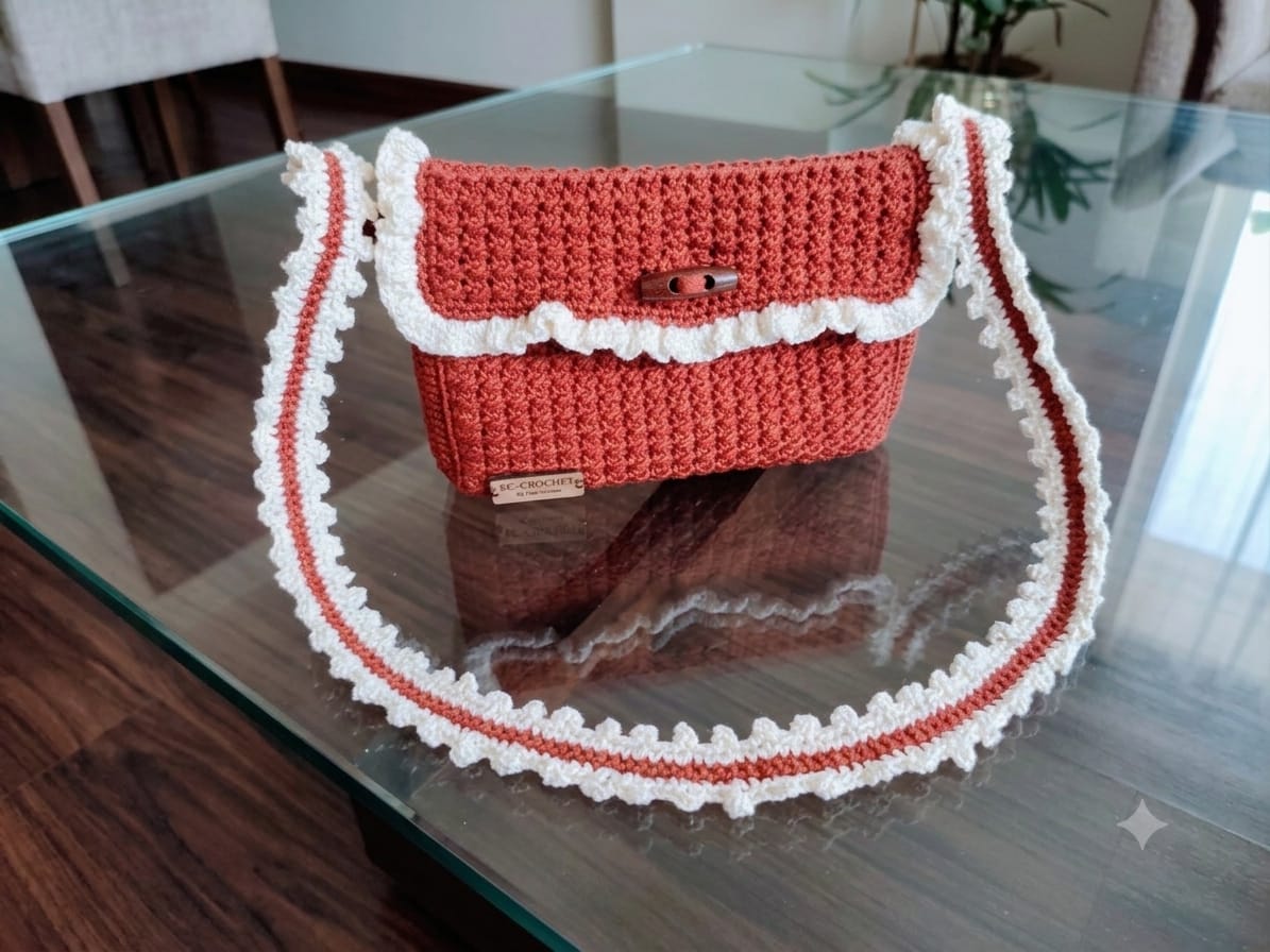 Mini Sling Bag Rajut - Ruffle Terakota