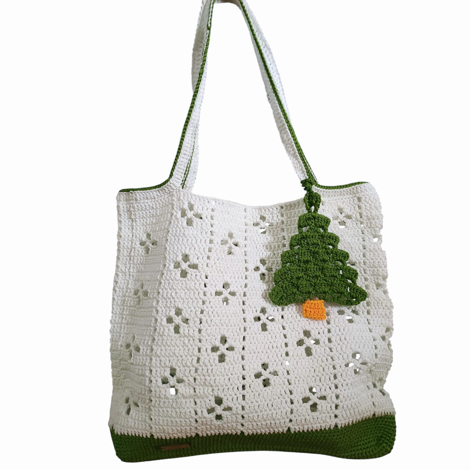 Tas Tenteng Rajut Two Tones - Putih Hijau