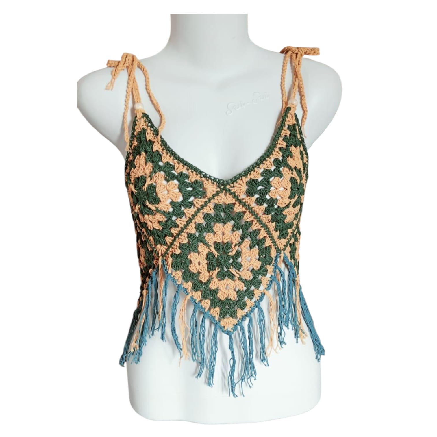 Tanktop Rajut Kunyit Hijau - Boho Fringe Style