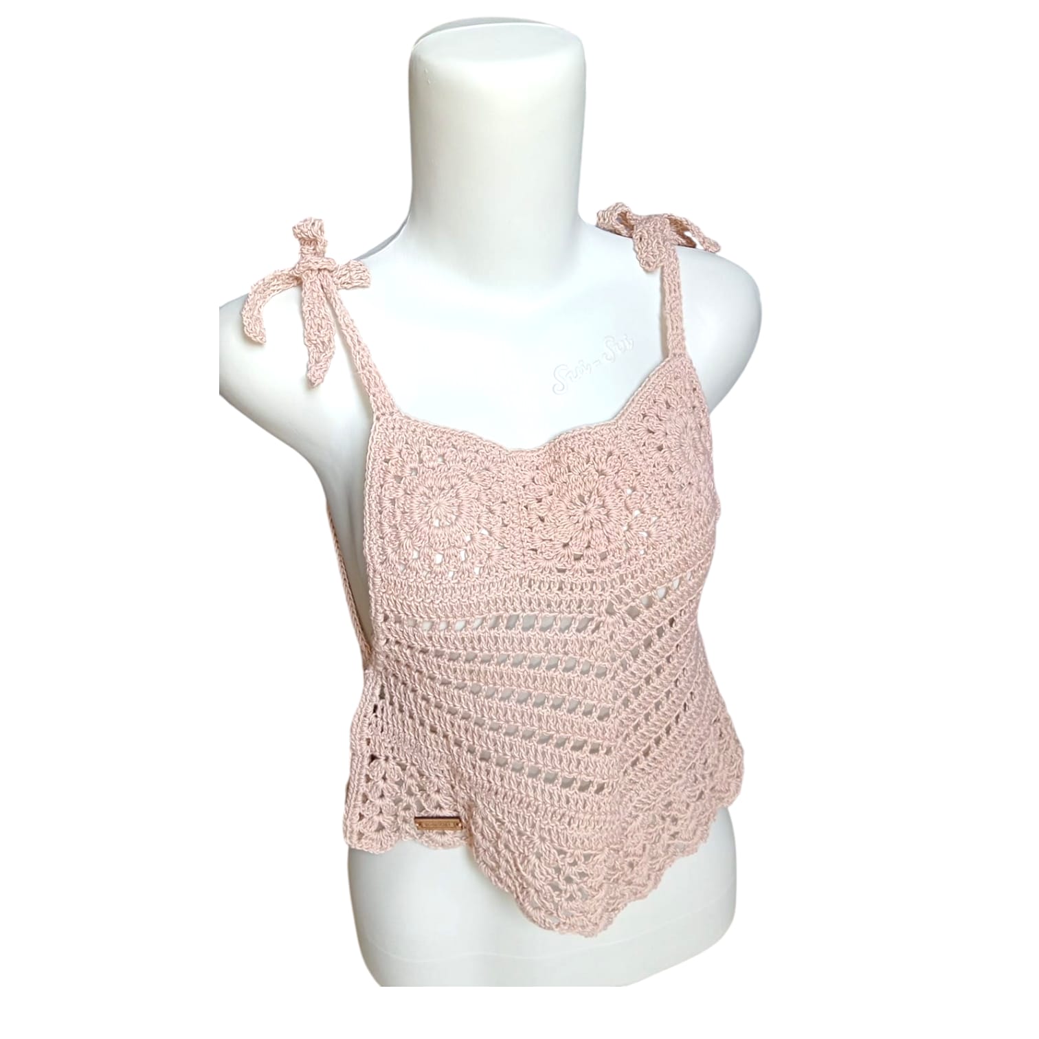 Tanktop Rajut Tali Pita - Cream