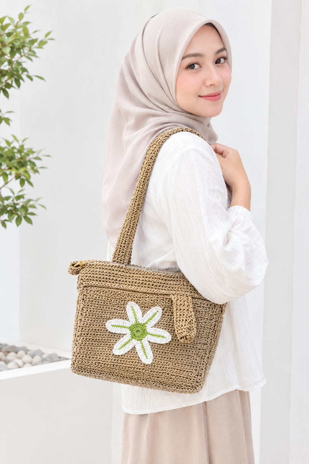Daisy Clear Knit Tote — tampilan 3